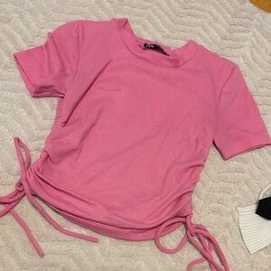 Zara Pink Short Sleeve Top with Ruched Sides